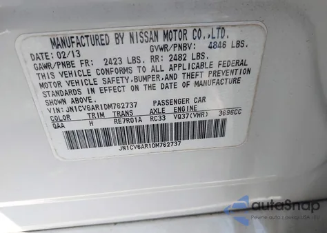 2013 Infiniti G37X from USA, damaged, VIN JN1CV6AR1DM762737